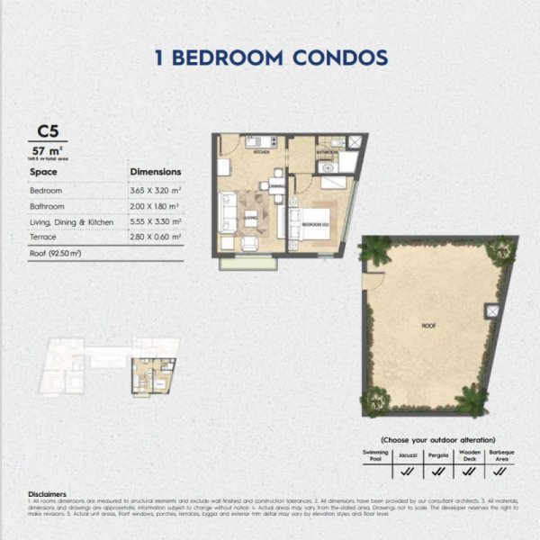 One bedroom with Private Roof 93 sqm
