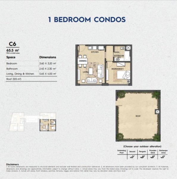 One bedroom with Private Roof 105.73